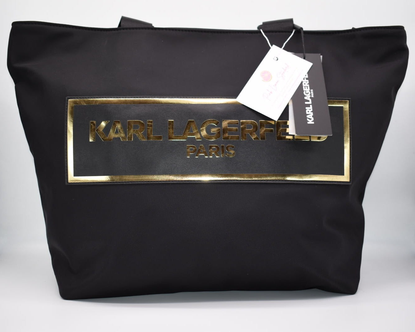 EUC Karl Lagerfeld Amor Patch Logo selling Large Signature Beige/Brown Nylon Tote