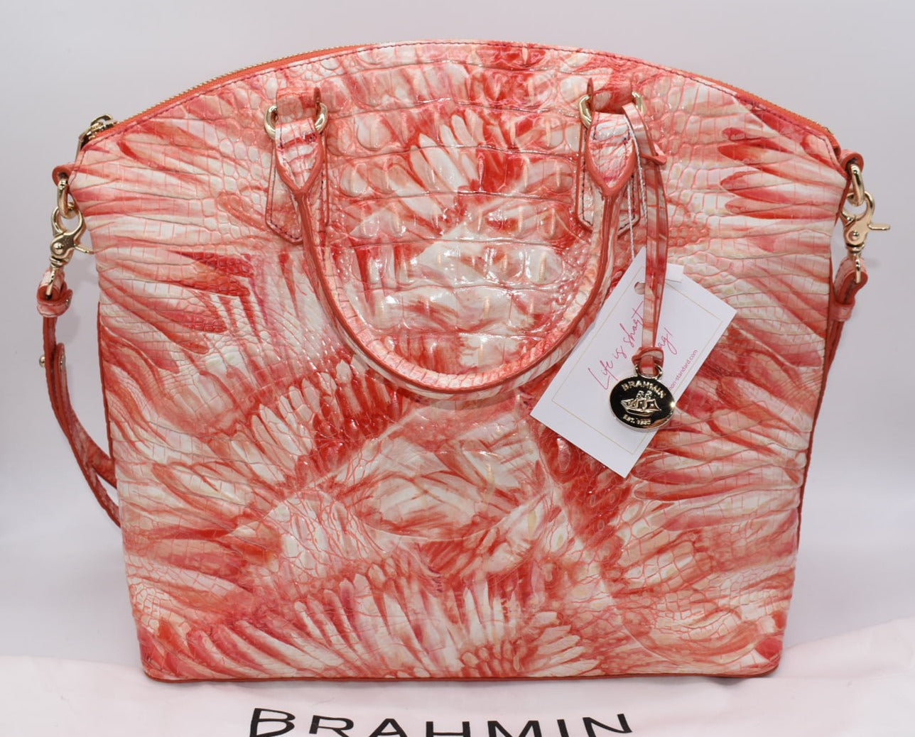 Brahmin Large Duxbury Satchel Bag in Pink Flamingo Melbourne Pink Lemon Standard