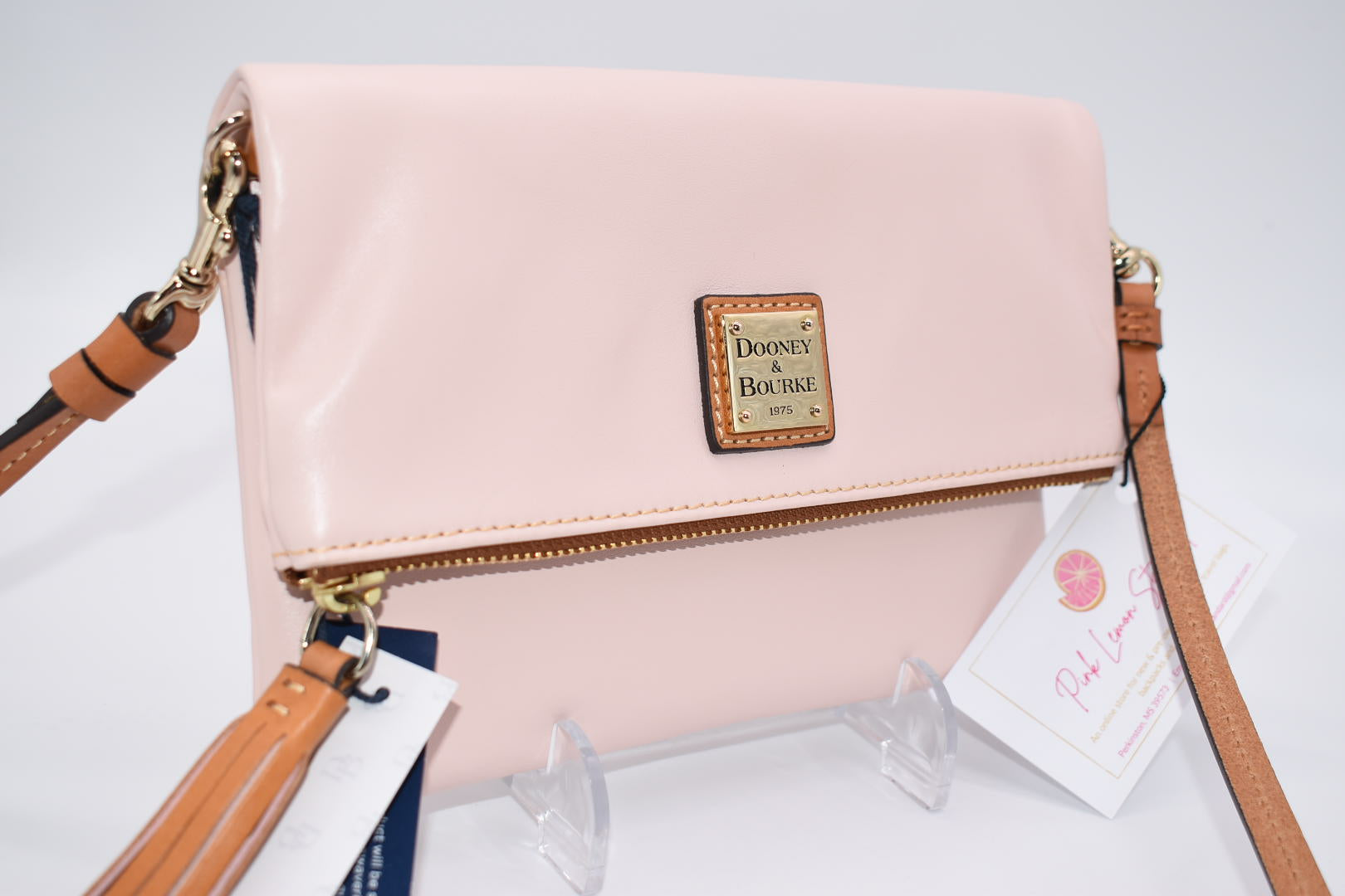 Dooney Bourke Smooth Leather Foldover Zip Crossbody in Blush