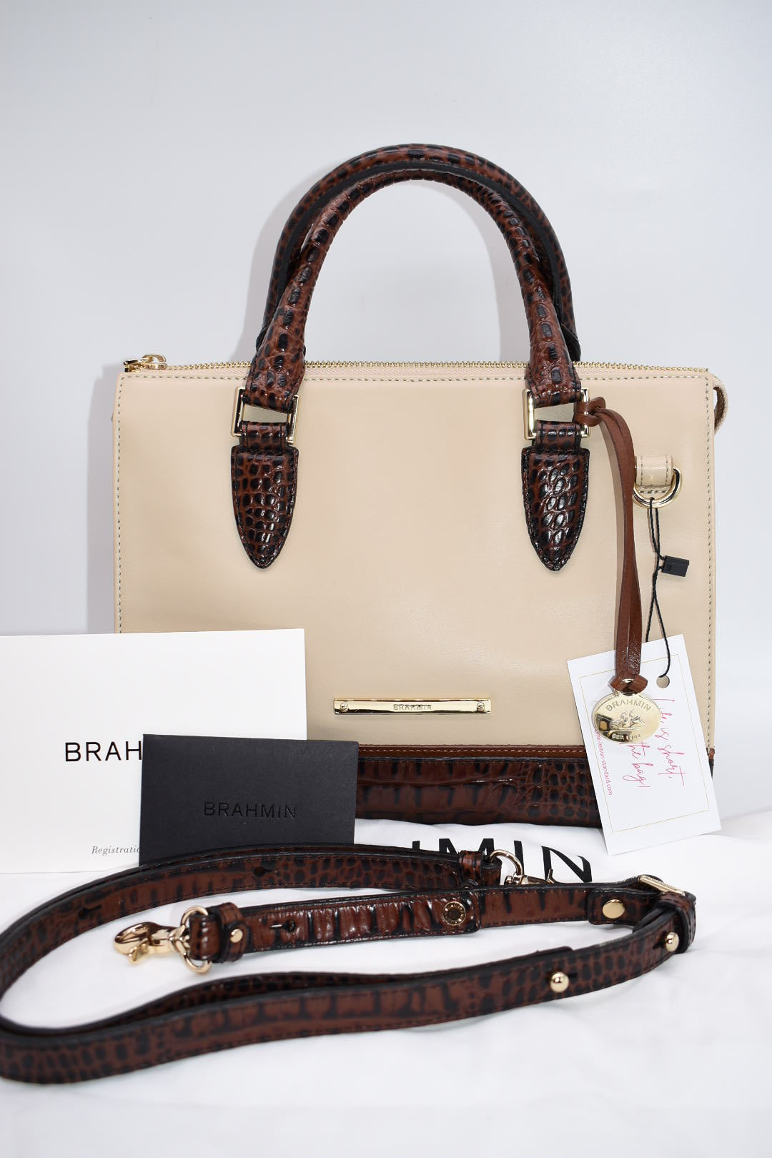 Brahmin Anywhere Convertible Satchel Bag in Ivory Summer Tuscan