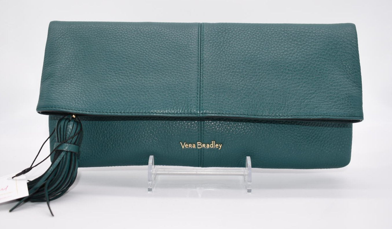 Vera Bradley Elise Leather Clutch shops in Sycamore Forest Green NWT