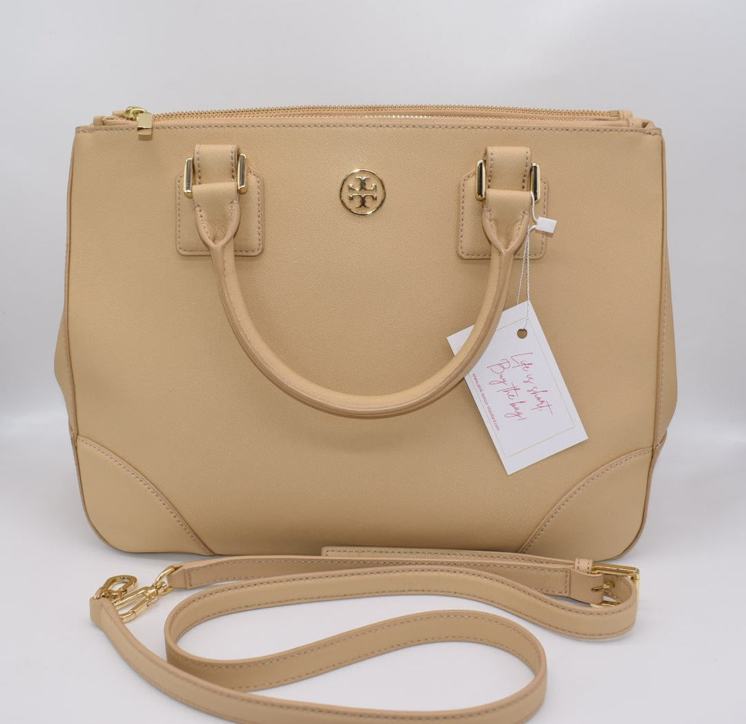 Tory Burch Robinson Double Zip Tote Bag in Sand