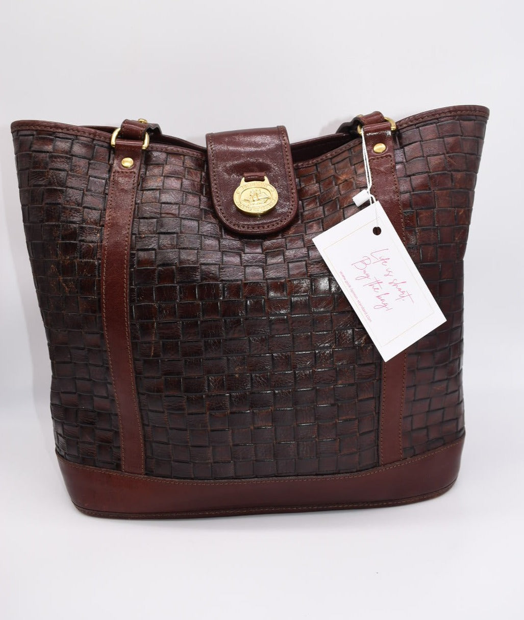 Brahmin woven leather deals handbag