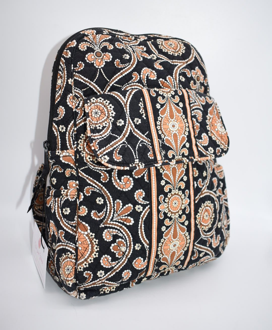 Vera Bradley Small Backpack in Caffe Latte Pattern Pink Lemon Standard