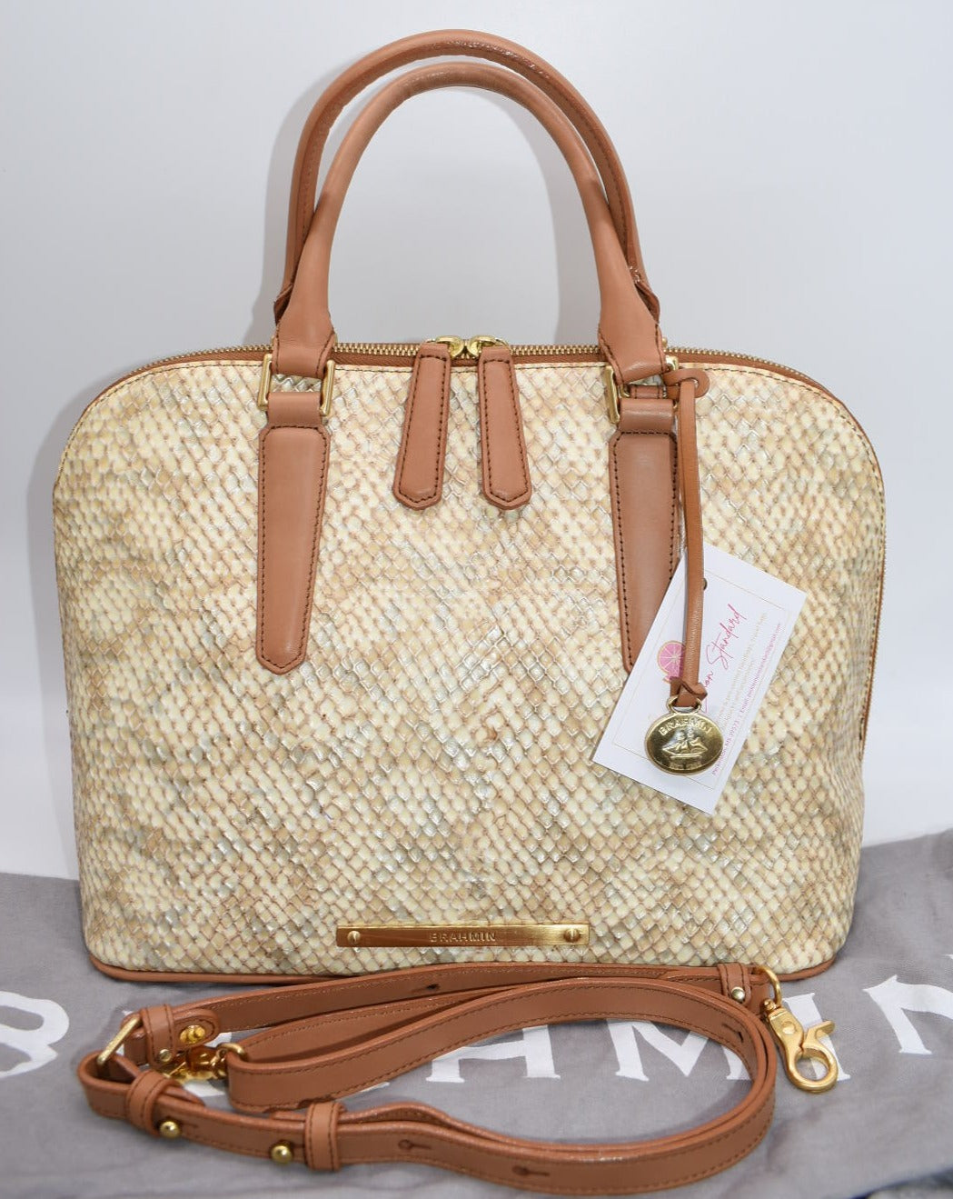 Deals BRAHMIN VIVIAN DOME SATCHEL DAMASK