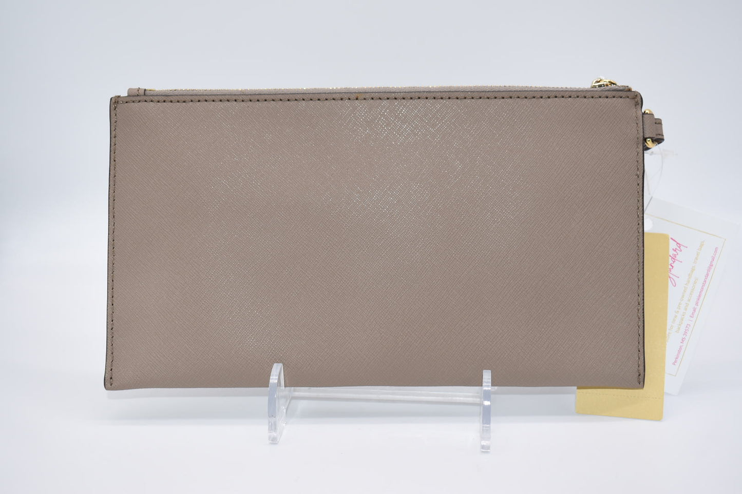 Michael Kors Studded Saffiano Leather Clutch in Taupe