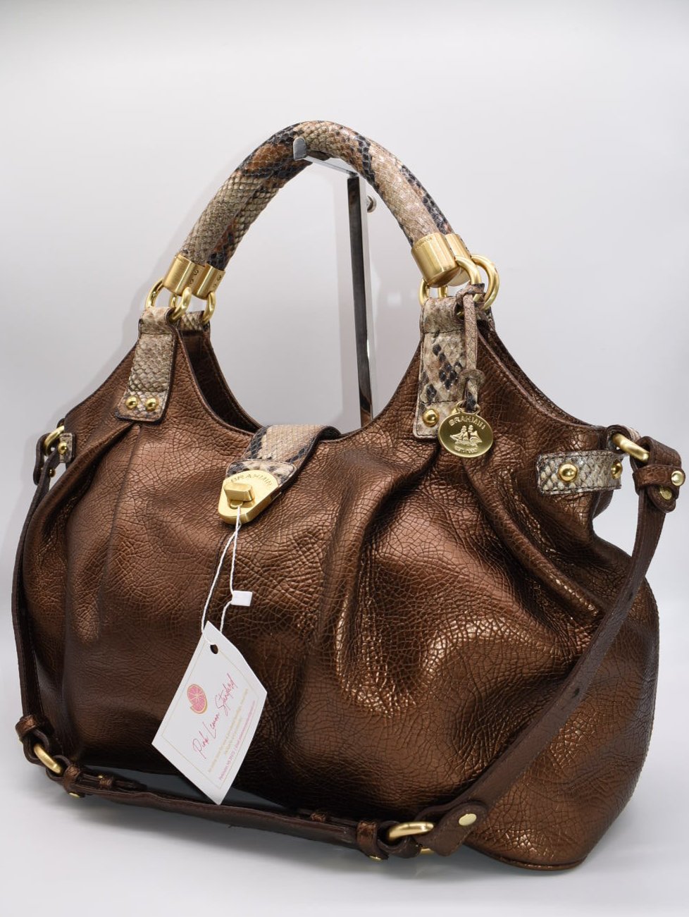 Brahmin Dagny Hobo Satchel Bag in Bronze Rio Anaconda