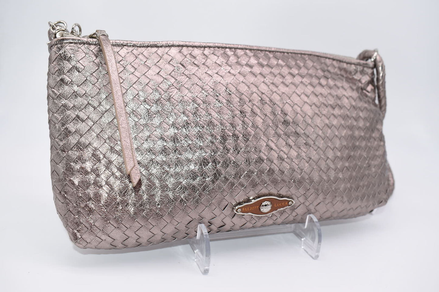 Elliot Lucca Woven Metallic Silver Convertible Shoulder Bag