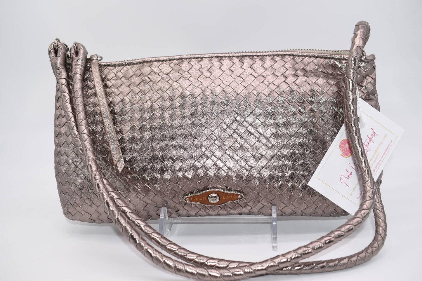 Elliot Lucca Woven Metallic Silver Convertible Shoulder Bag