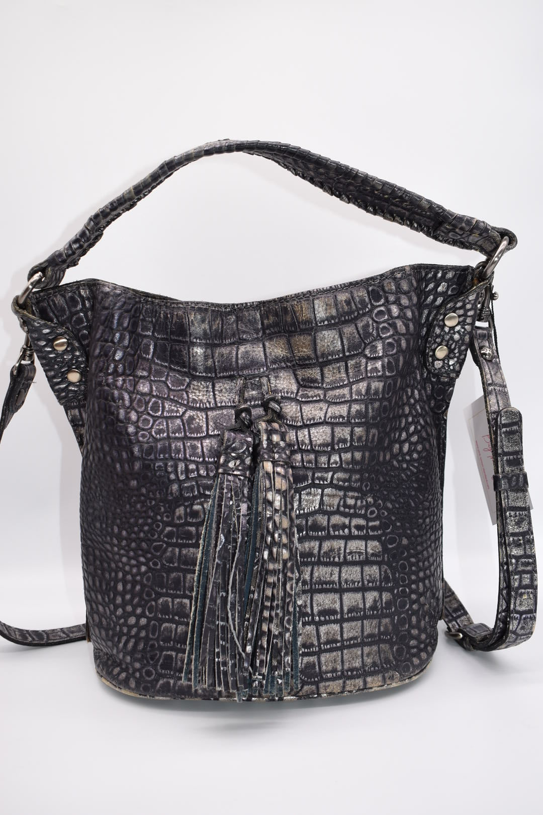 Patricia Nash Otavia Bucket Crossbody Bag in Embossed Metallic Reptile