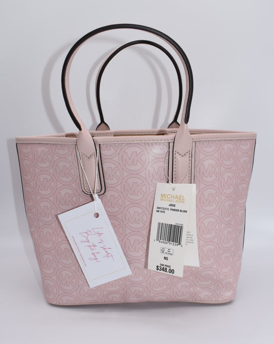 NEW cheapest Michael Kors Jodie Small Tote Powder Blush Jacquard Recycled Polyester Bag