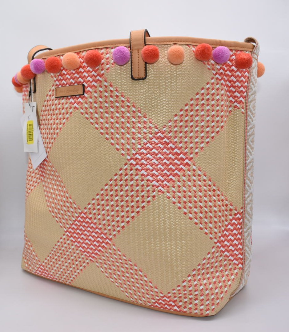 Vera Bradley Straw Tote Bag in Woven Coral