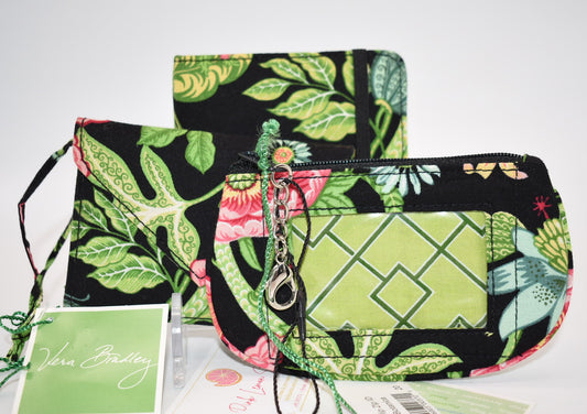 Vera Bradley "Botanica" Set of 3-Clip Zip ID Wallet, Luggage Tag, Mini Notebook