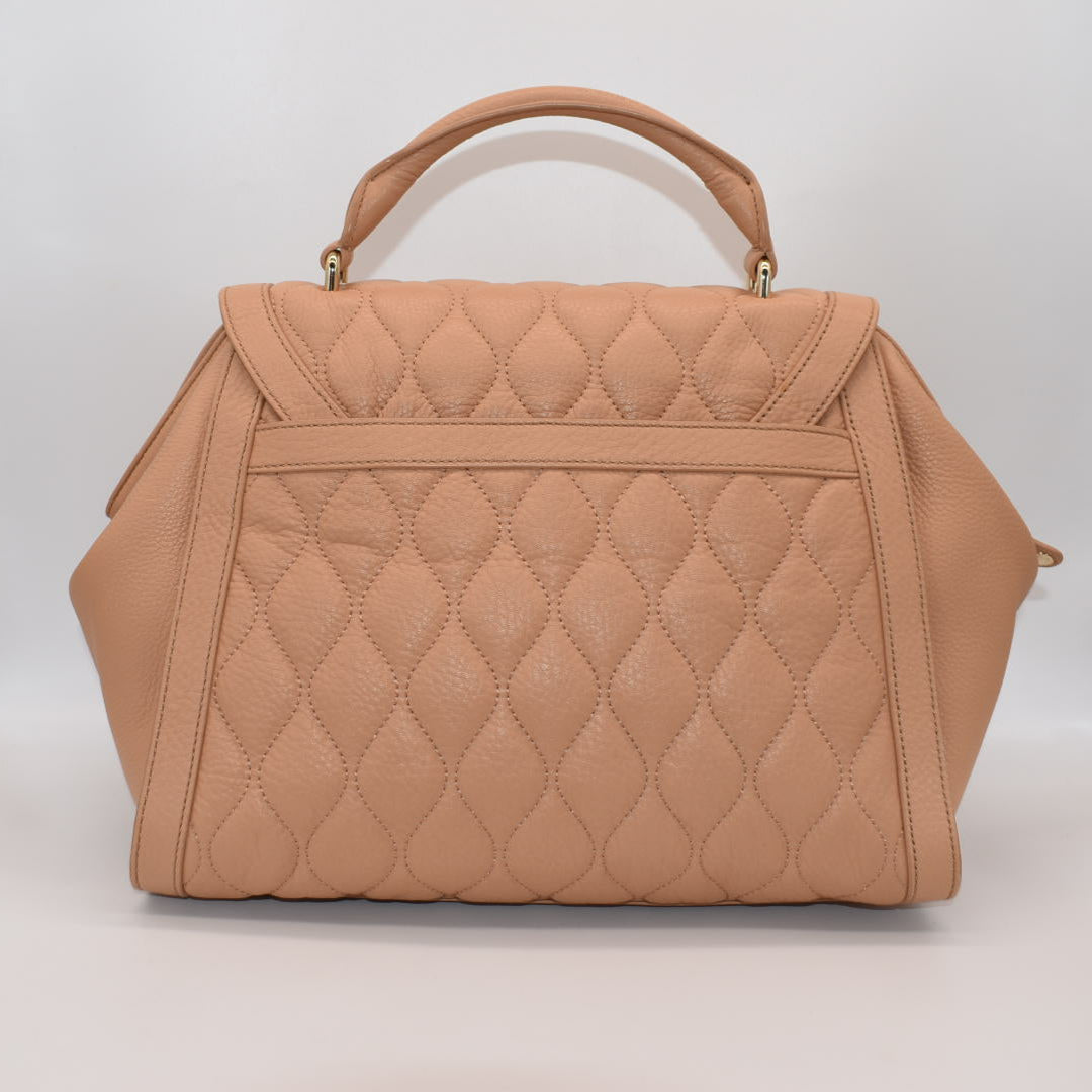 Vera Bradley Quilted Leather Stella Satchel Bag in Tan