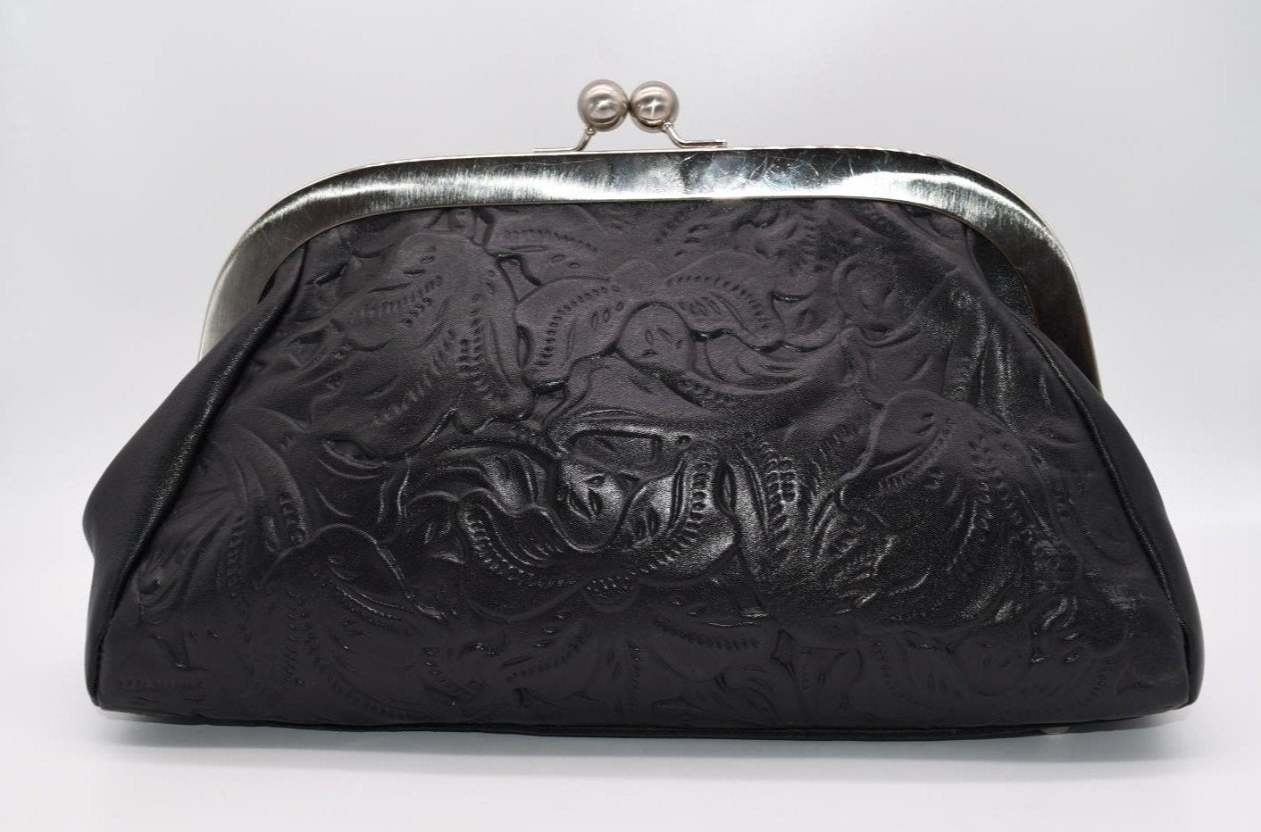 Patricia Nash Mia Frame Bag in Tooled Black Leather