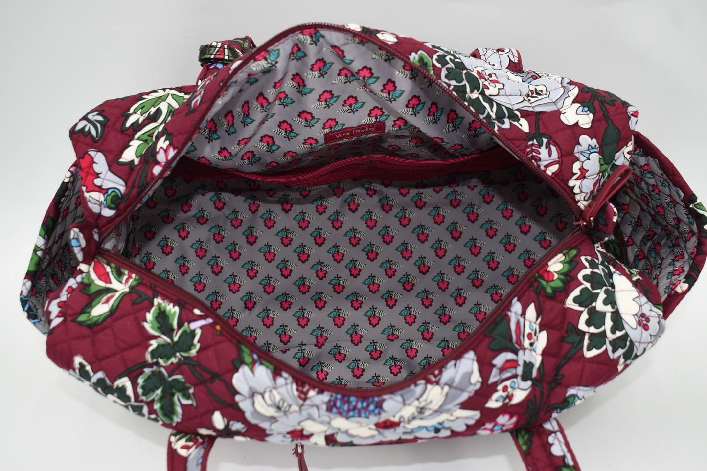 Vera Bradley Small Duffel Bag & Luggage Tag in "Bordeaux Blooms" Pattern