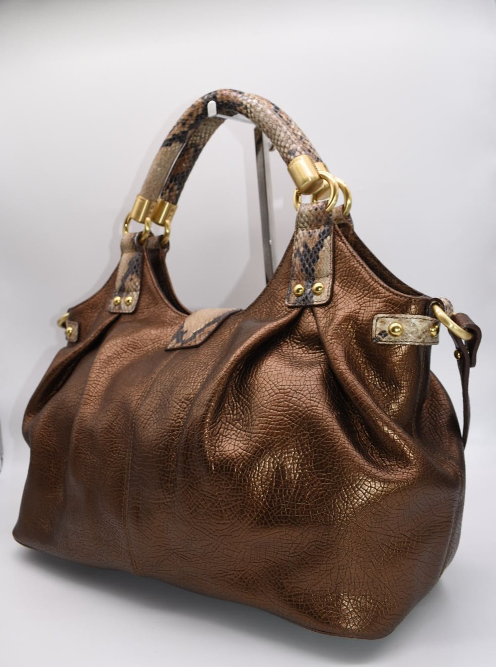 Brahmin Dagny Hobo Satchel Bag in Bronze Rio Anaconda