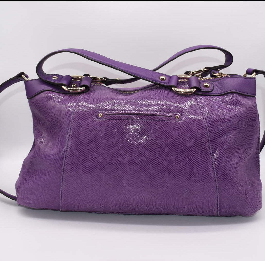 B. Makowsky Lombard Purple Snake Embossed Top Handle Satchel Bag