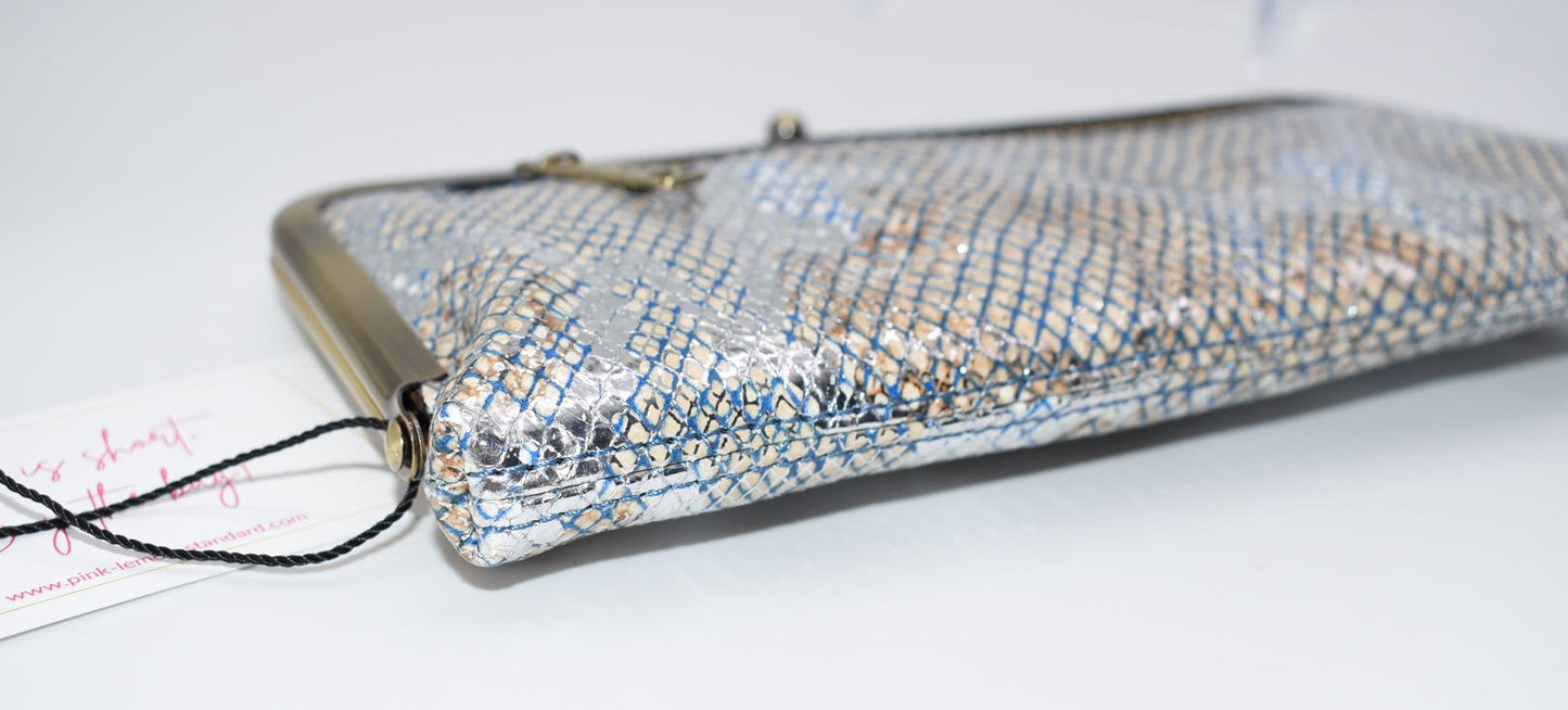 Patricia Nash Everly Embossed Wallet in Metallic Blue Python/Tan