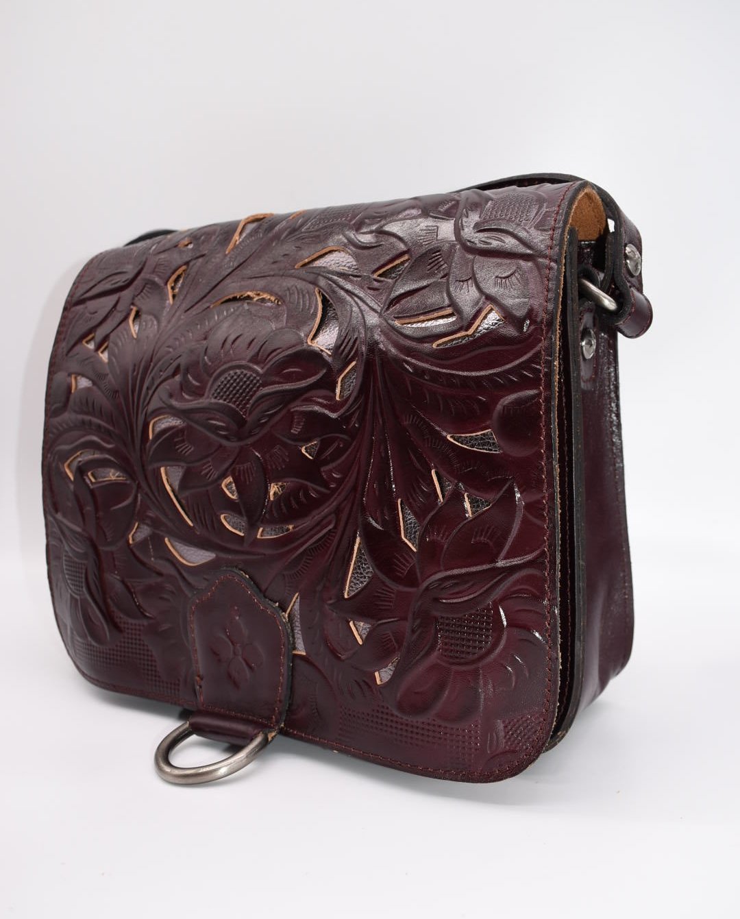 Patricia Nash Ilina Cut Out Tooled Leather Flap Crossbody in Plum