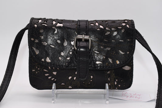 Patricia Nash Torri Tooled Leather Crossbody Bag in Black