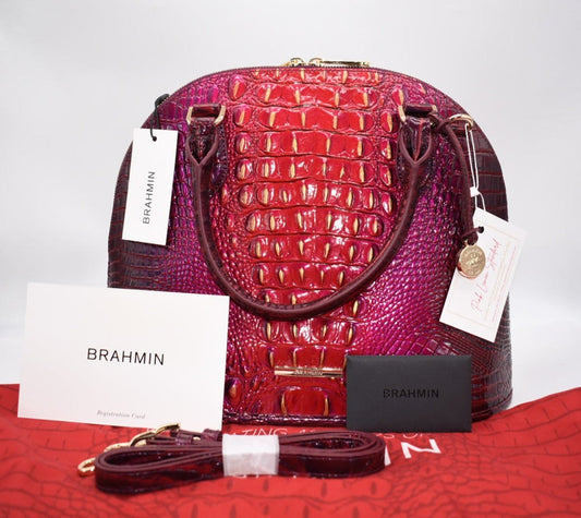 Brahmin Georgina Satchel Bag in Ruby Ombre Melbourne