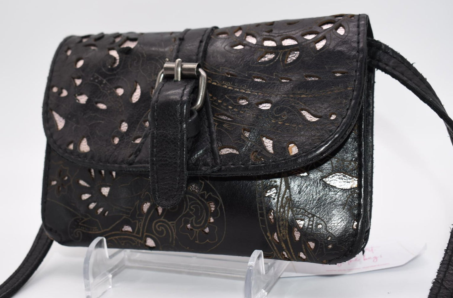 Patricia Nash Torri Tooled Leather Crossbody Bag in Black