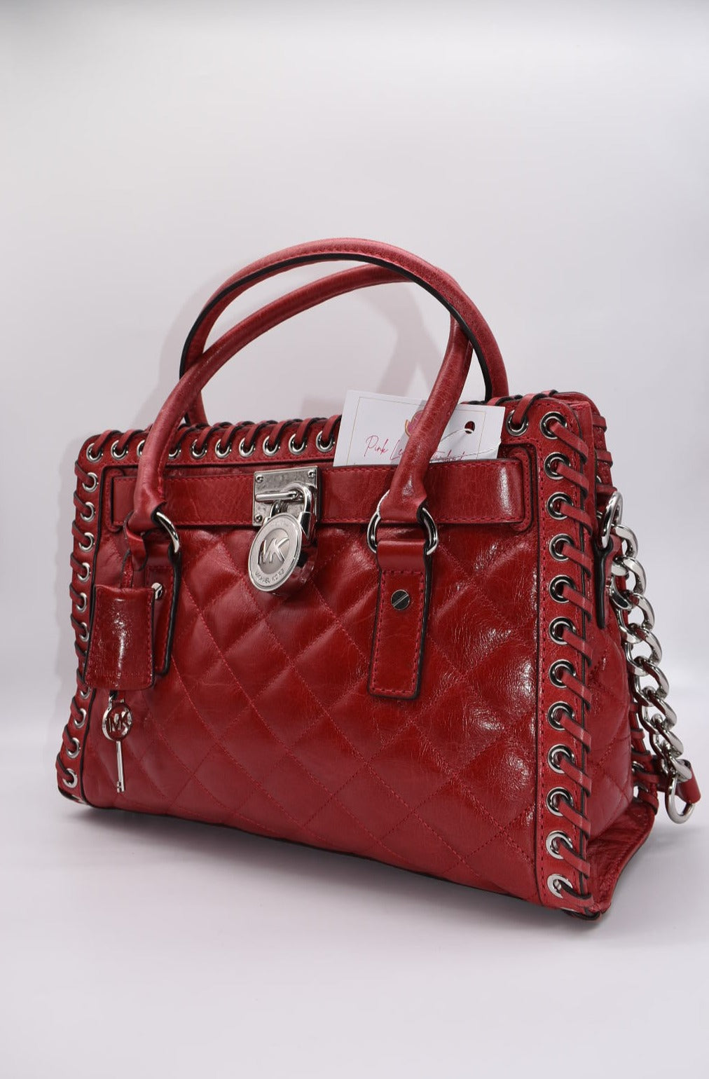 Michael Kors Hamilton Hippie Grommet Dark Red Quilted Leather Satchel Bag