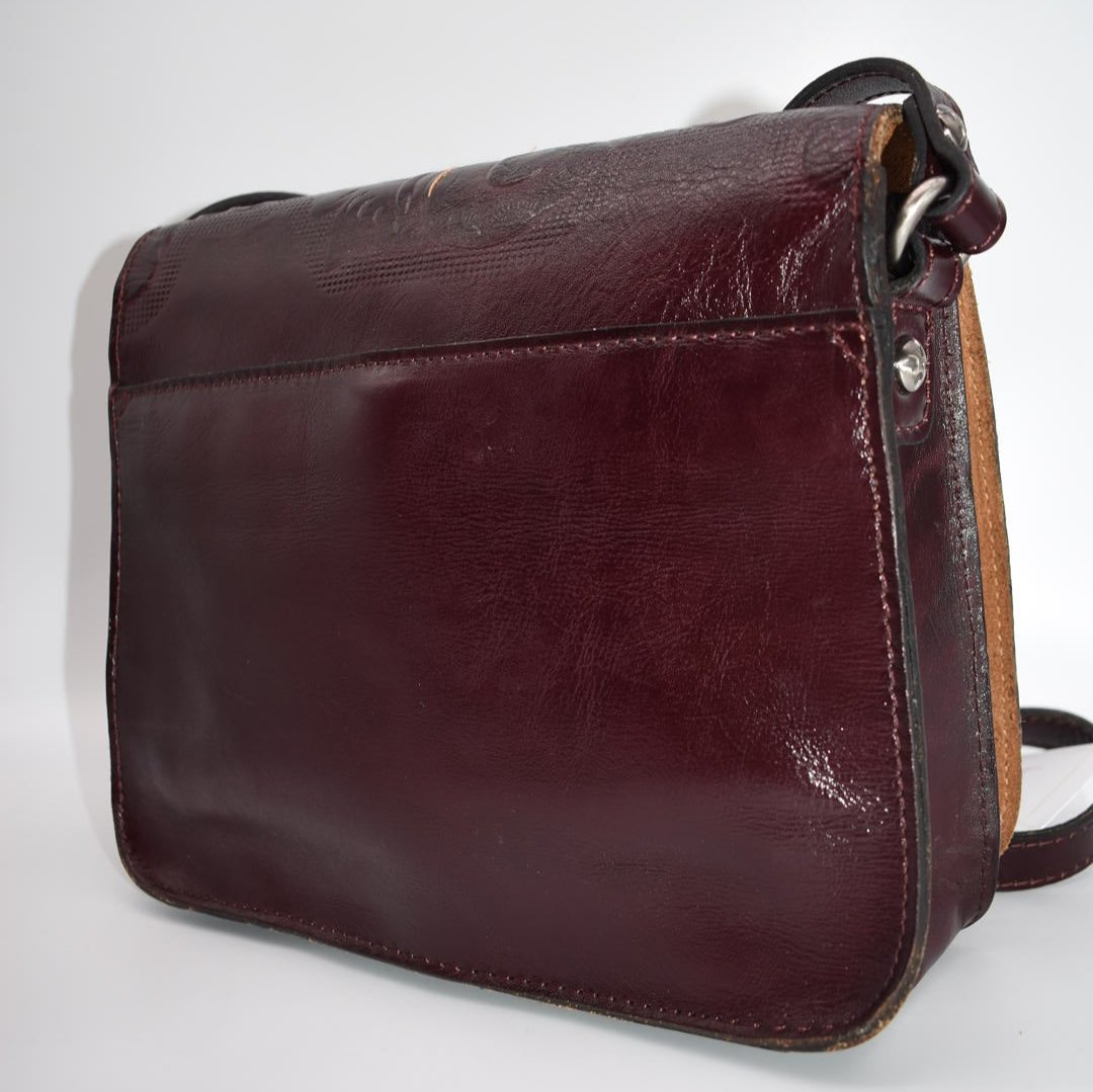 Patricia Nash Ilina Cut Out Tooled Leather Flap Crossbody in Plum