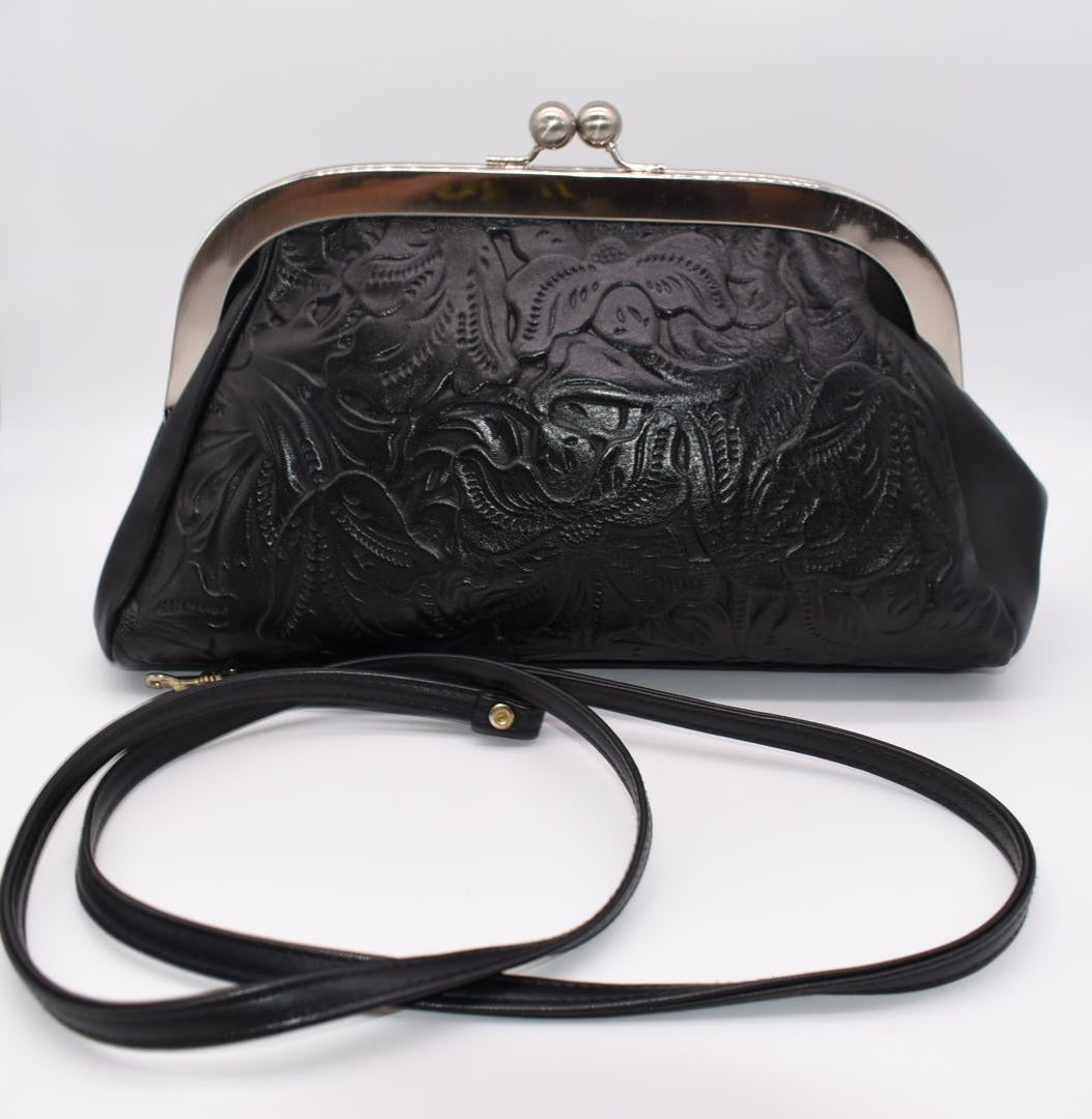 Patricia Nash Mia Frame Bag in Tooled Black Leather