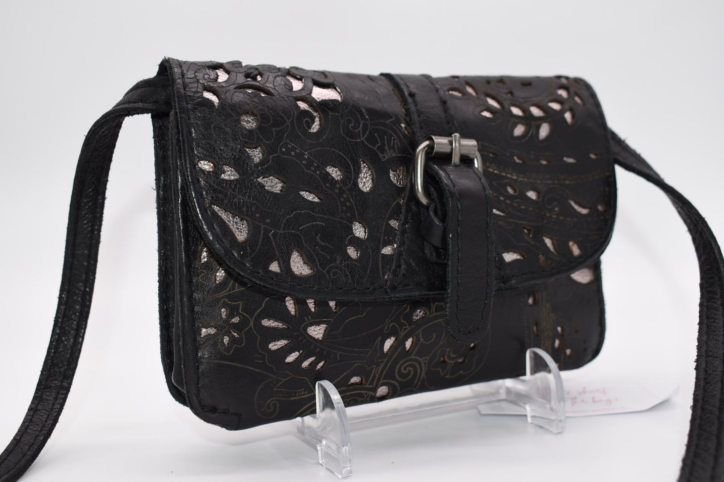 Patricia Nash Torri Tooled Leather Crossbody Bag in Black