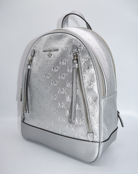Michael Kors Medium Brooklyn Metallic Silver Backpack