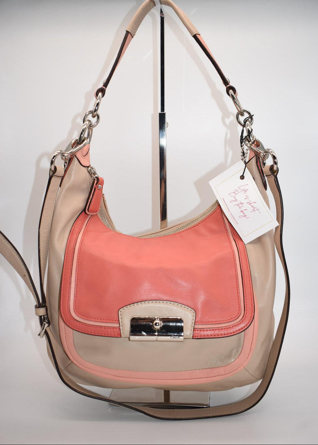 Coach Kristin Spectator Hobo Bag in Coral & Tan