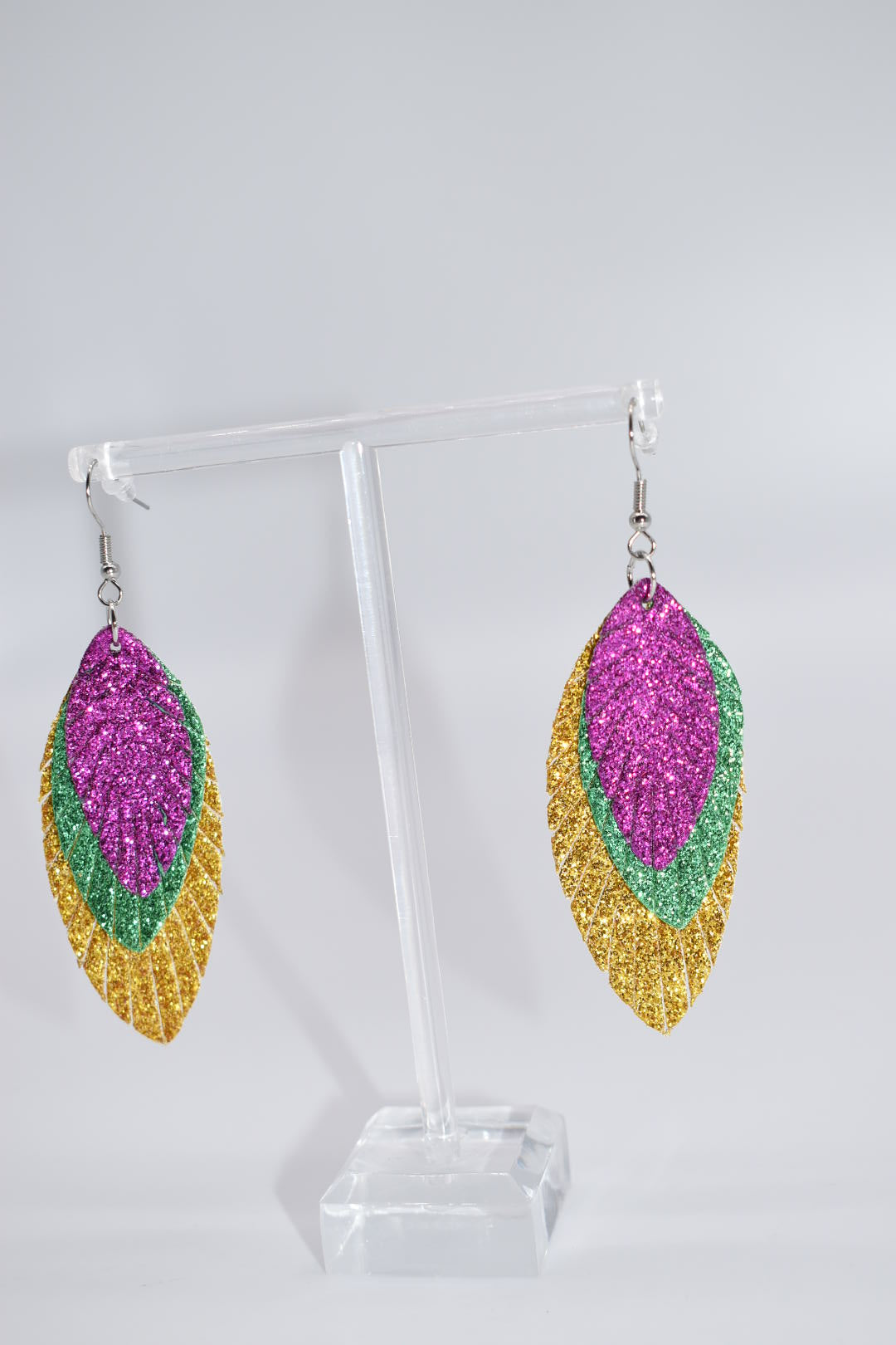 Statement Earrings: Fat Tuesday Glitter Feather Drop Earrings