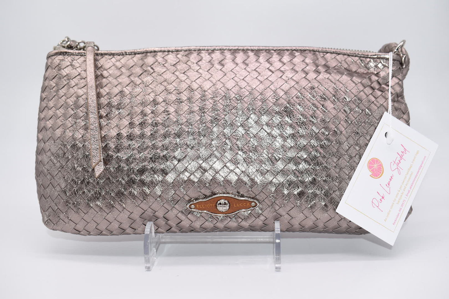 Elliot Lucca Woven Metallic Silver Convertible Shoulder Bag