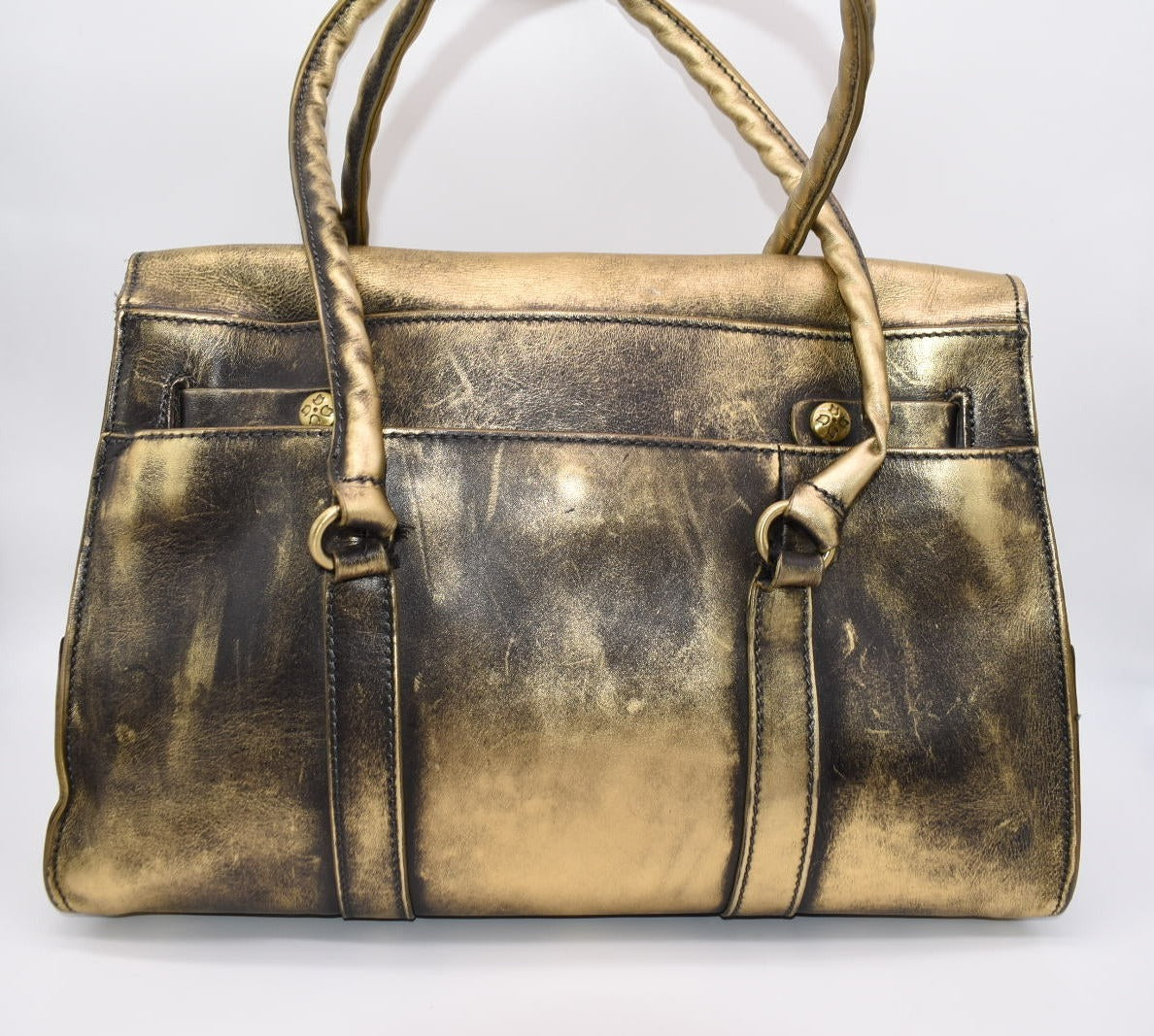 Patricia Nash Vienna Satchel Bag in Metallic Gold & Black – Pink