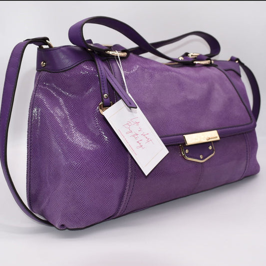 B. Makowsky Lombard Purple Snake Embossed Top Handle Satchel Bag