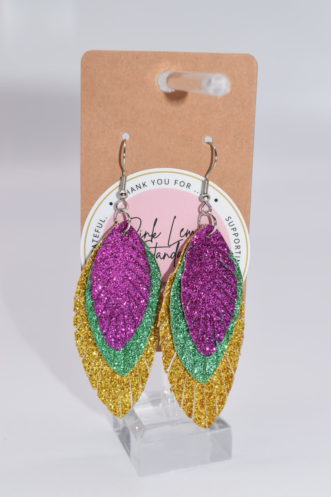 Statement Earrings: Fat Tuesday Glitter Feather Drop Earrings