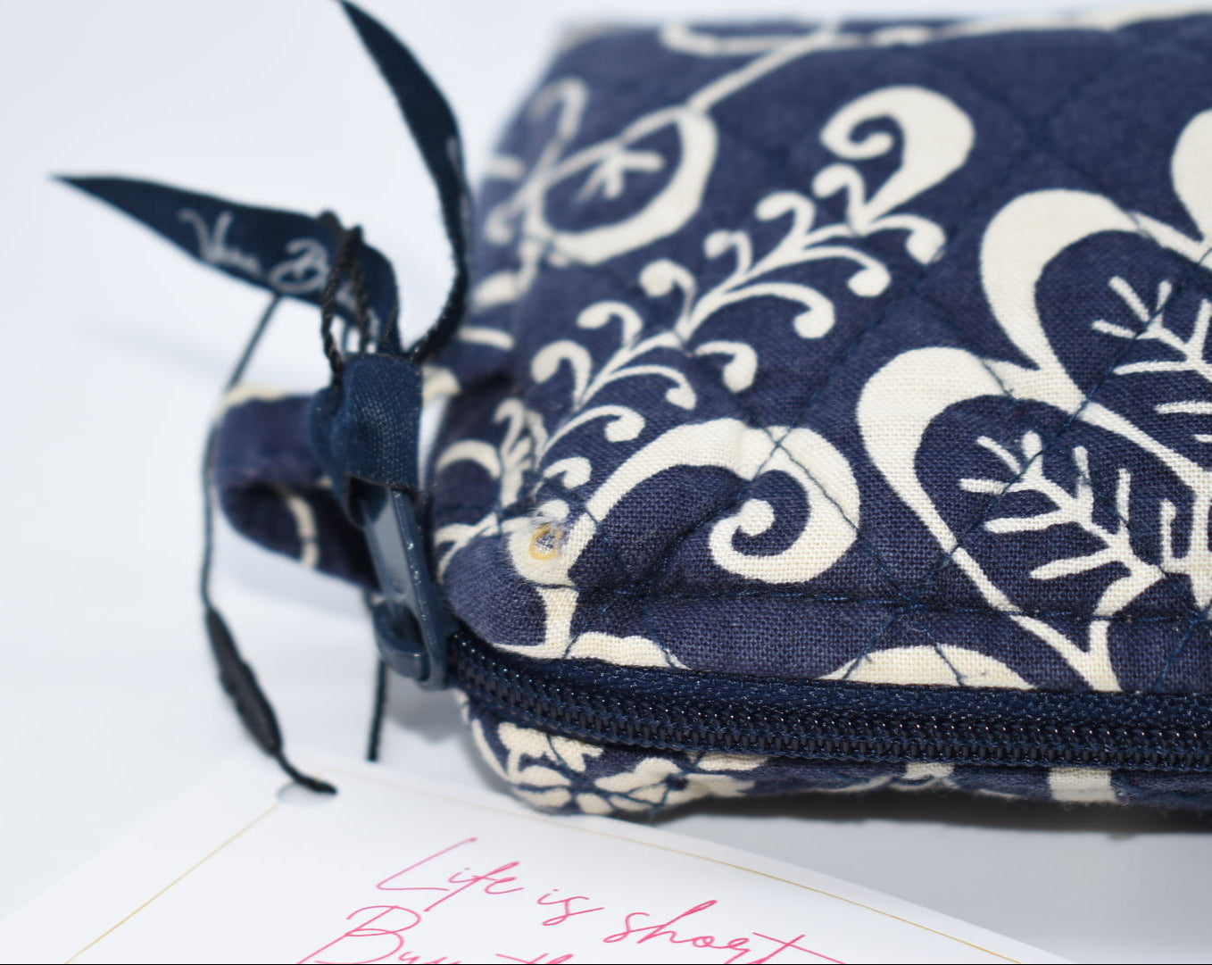 Vera Bradley Small Cosmetic Bag in "Twirly Bird Navy " Pattern