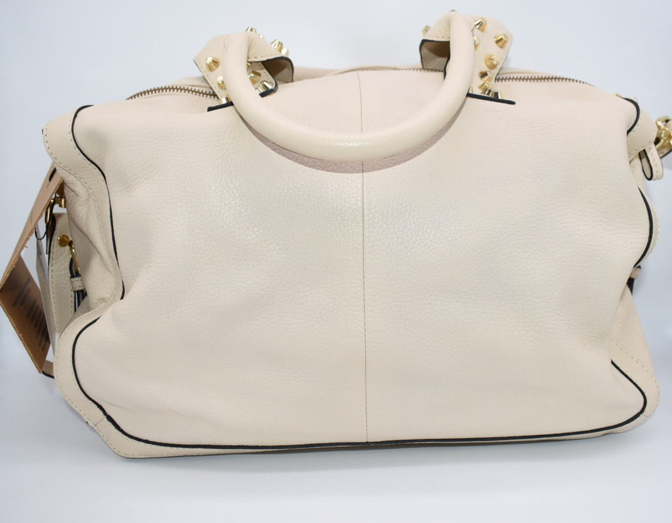 Clever Carriage Company Leather Studded Buckle Satchel Bag in Ivory