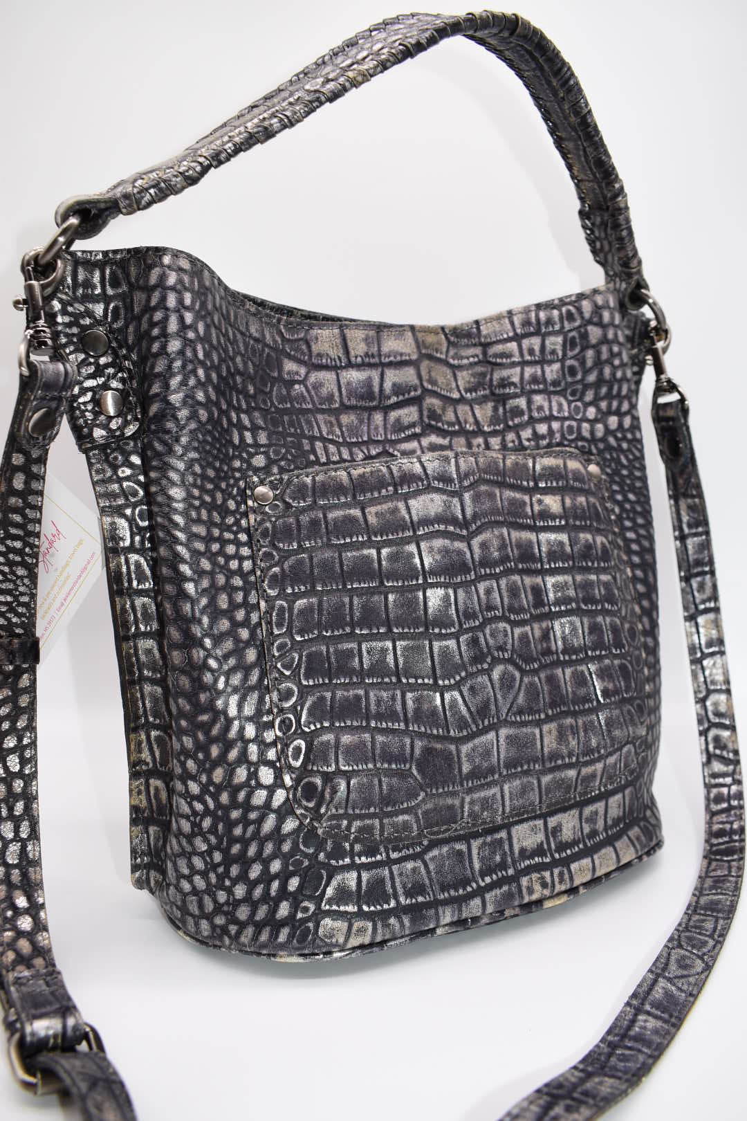 Patricia Nash Otavia Bucket Crossbody Bag in Embossed Metallic Reptile