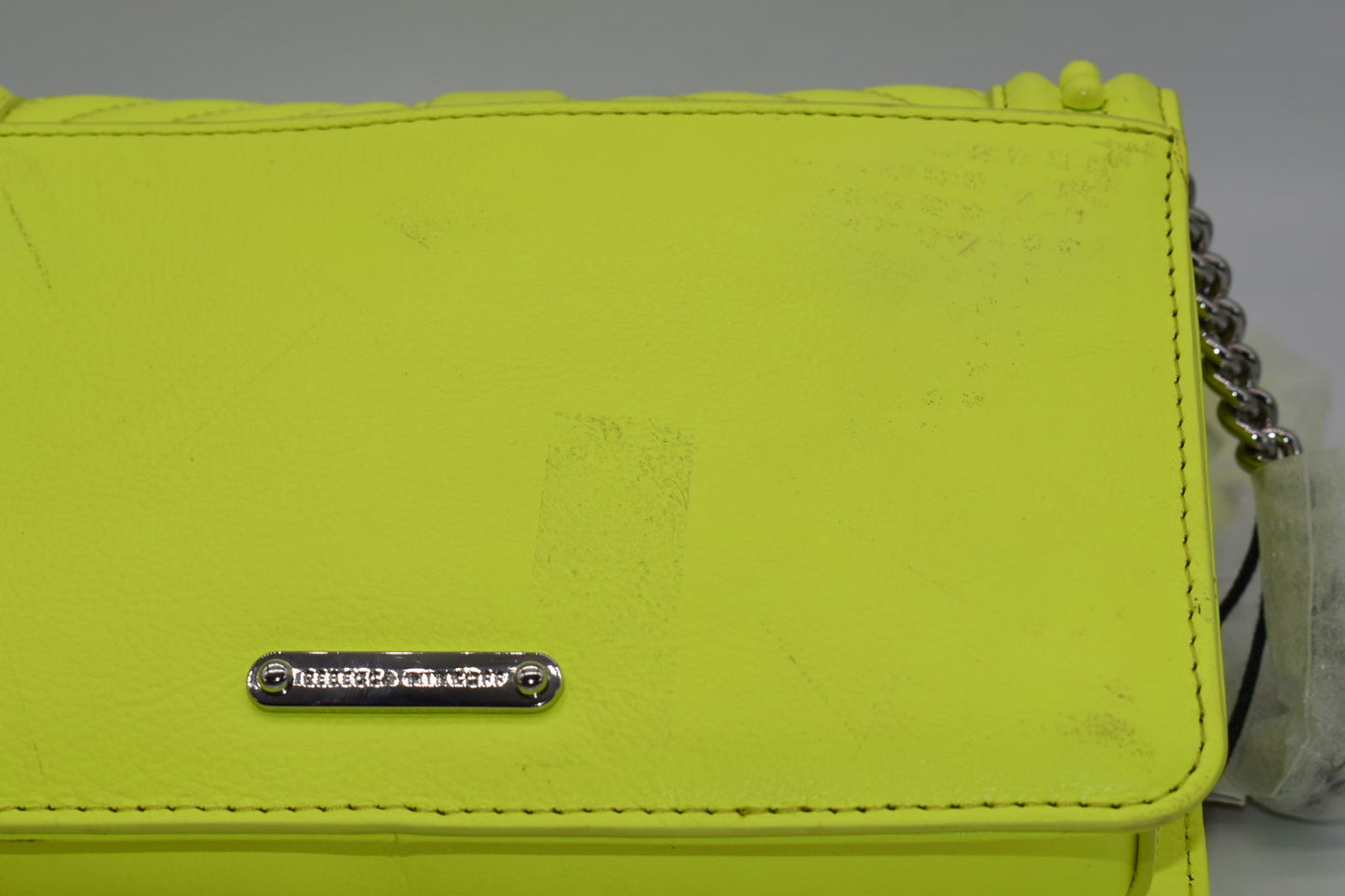 Rebecca Minkoff Chevron Quilted Small Love Crossbody Bag  with Studs in Neon Yellow