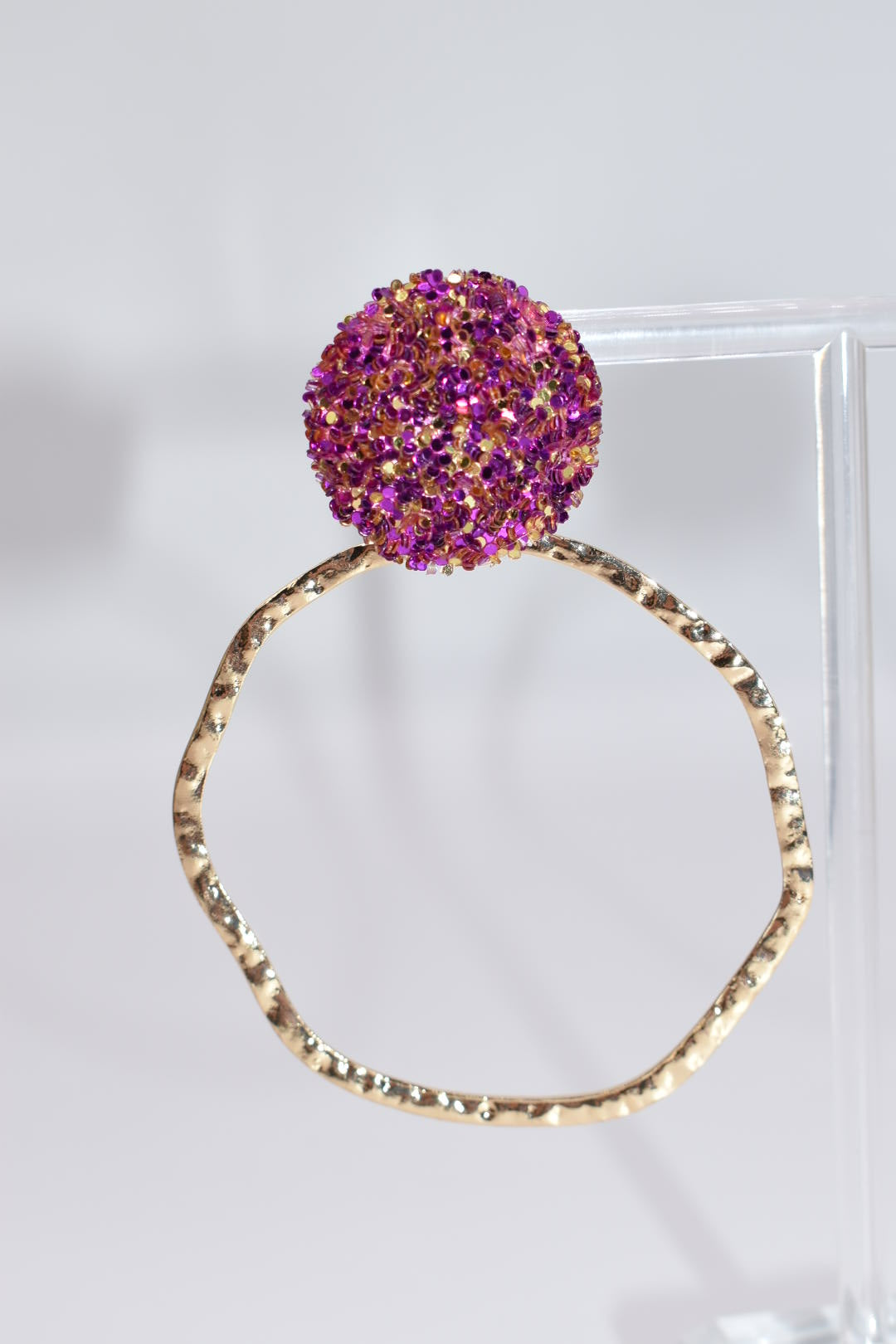 Statement Earrings: Glitter Top Hoops Purple & Gold Drop Earrings