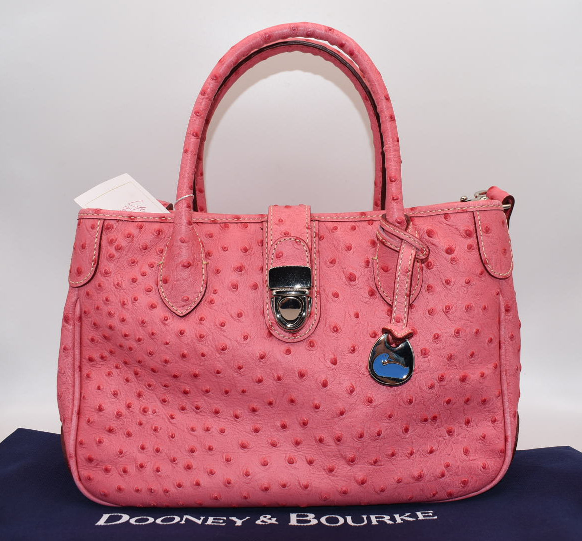 Dooney & Bourke Ostrich Leather Small Double Handle Satchel Bag in Hot Pink