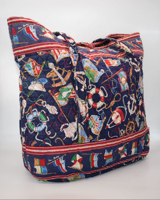 Vintage Vera Bradley Large Vera Tote Bag in "Regatta - 1994" Pattern