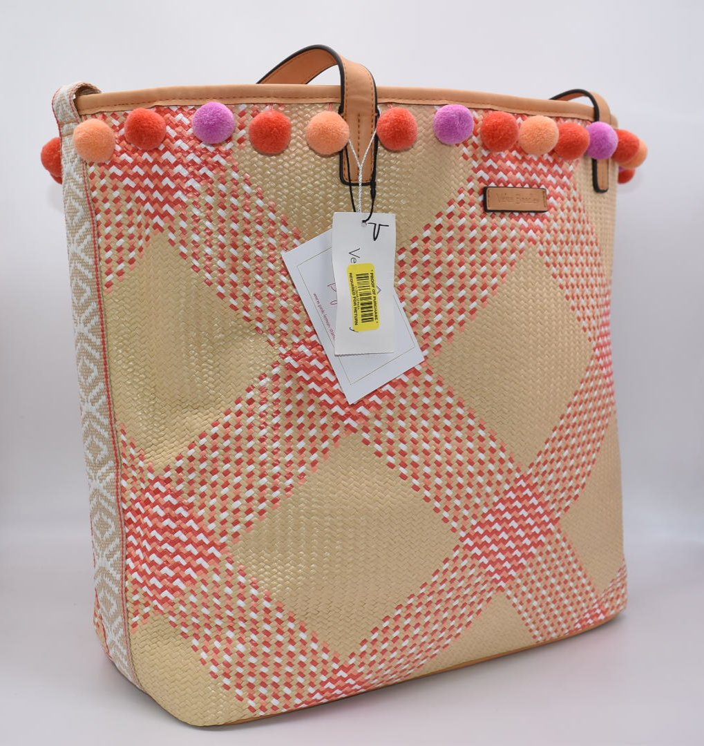 Vera Bradley Straw Tote Bag in Woven Coral