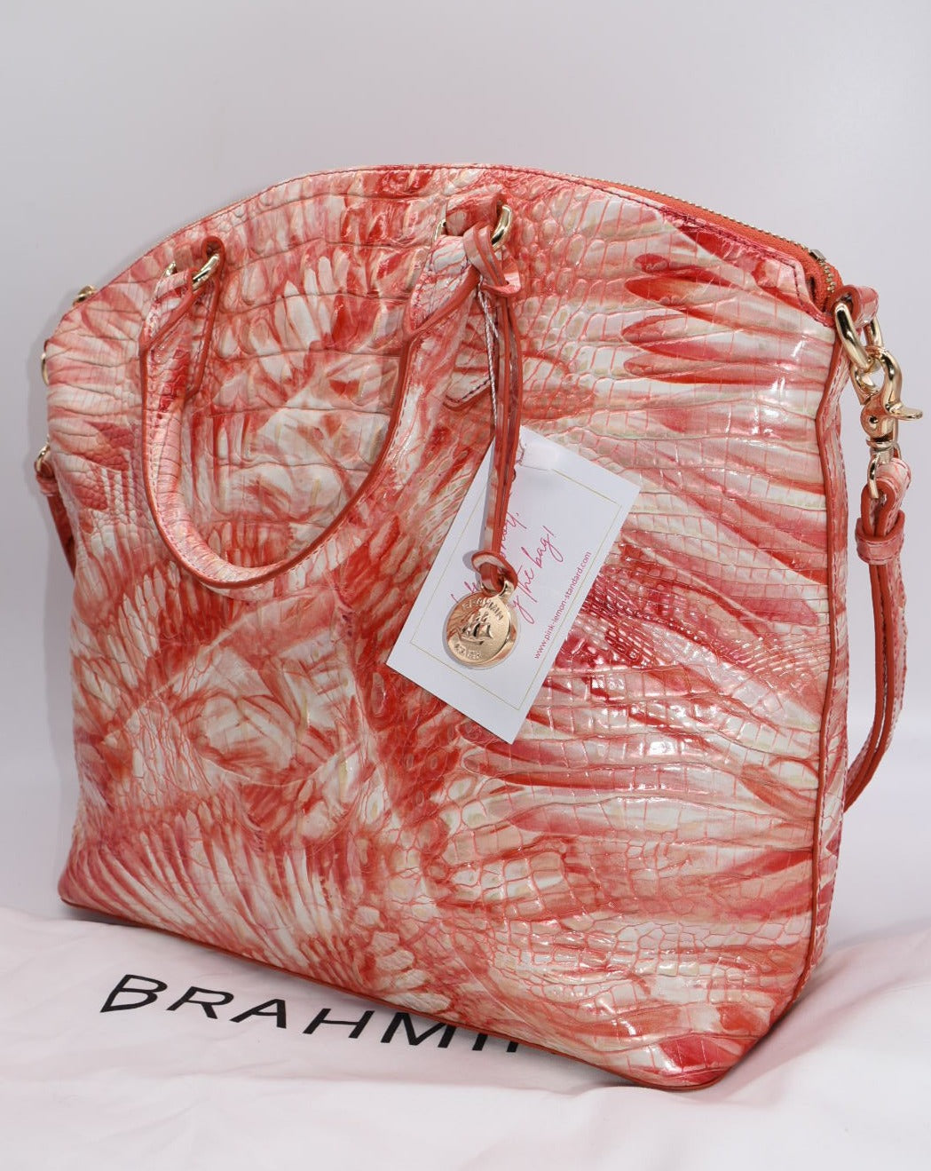 Brahmin Large Duxbury Satchel Bag in Pink Flamingo Melbourne