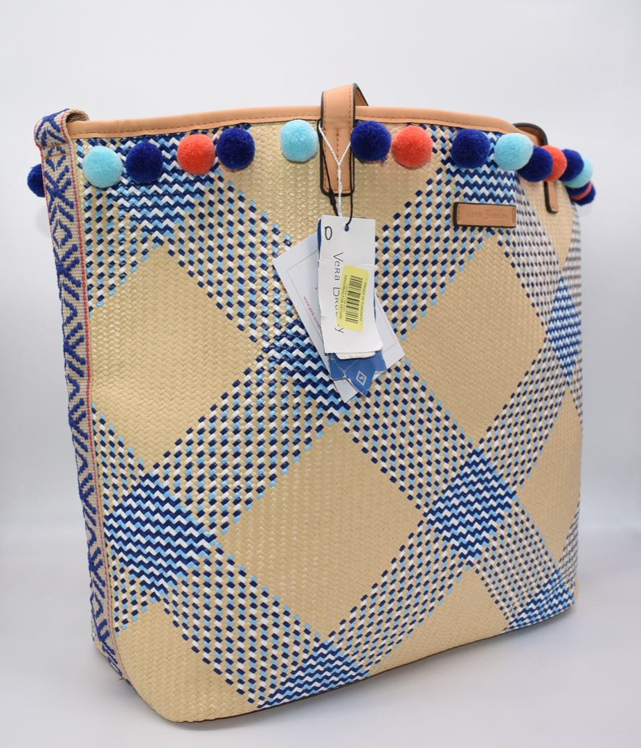 Vera Bradley Straw Tote Bag in Woven Blue