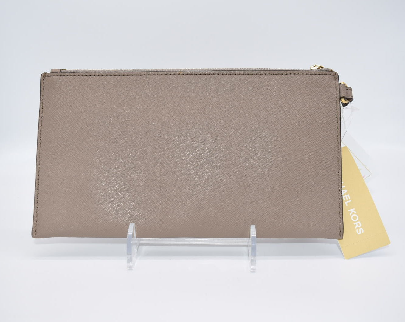 Michael Kors Studded Saffiano Leather Clutch in Taupe