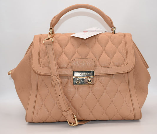 Vera Bradley Quilted Leather Stella Satchel Bag in Tan